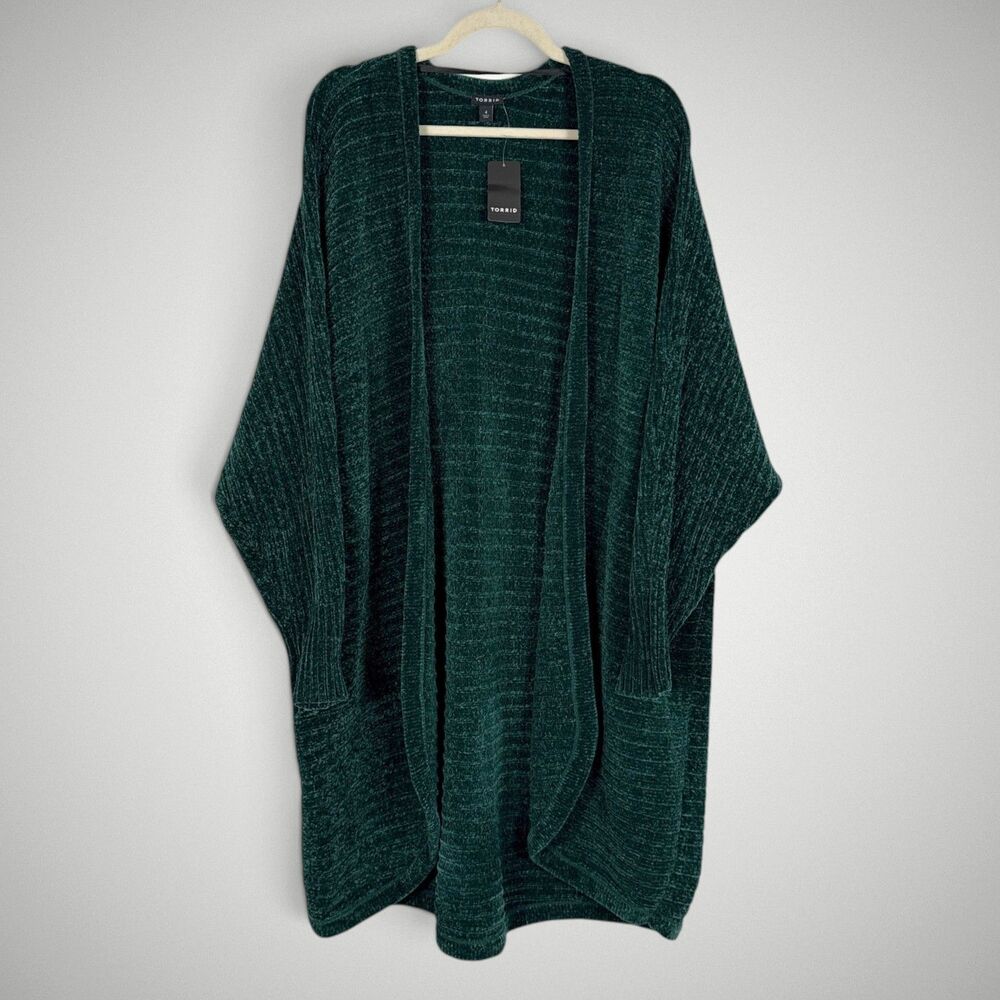 NWT Torrid Chenille Open Front Ribbed Sweater Dark Green Cardigan Soft Size 4X